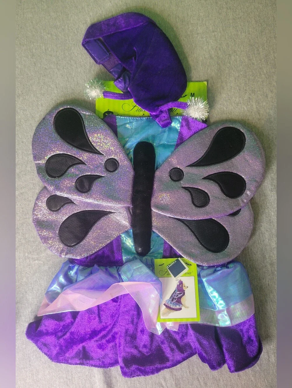 Nwt Purple Butterfly Fairy Princess Dog Costume Set Wings Hat Small & Medium